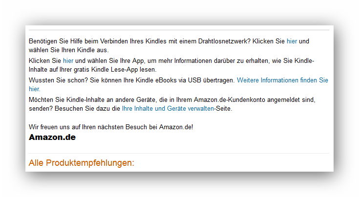 Auszug aus einer echten Mail von Amazon