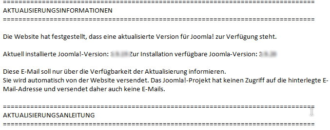 Joomla!-Aktualisierung: Automatische E-Mail 